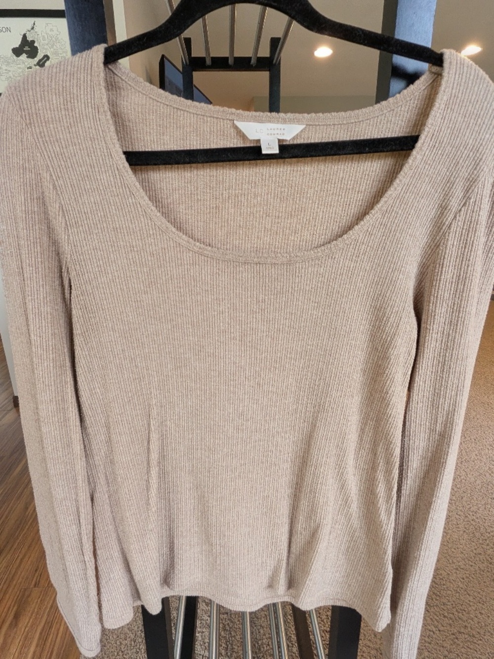Lauren Conrad LC Beige Ribbed Knit Long Sleeve Top Size Large